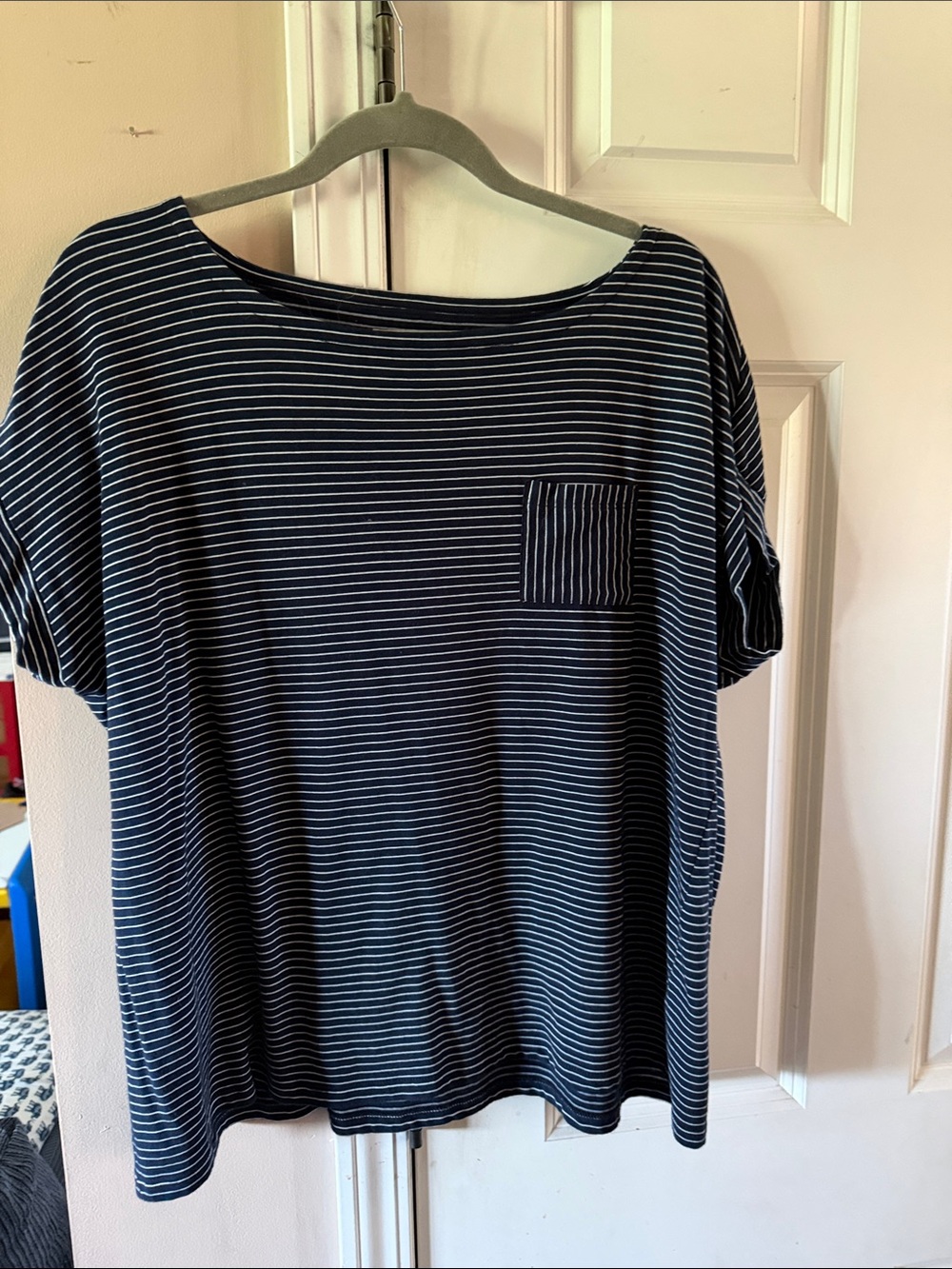 Talbots Plus Navy and White Striped Top
